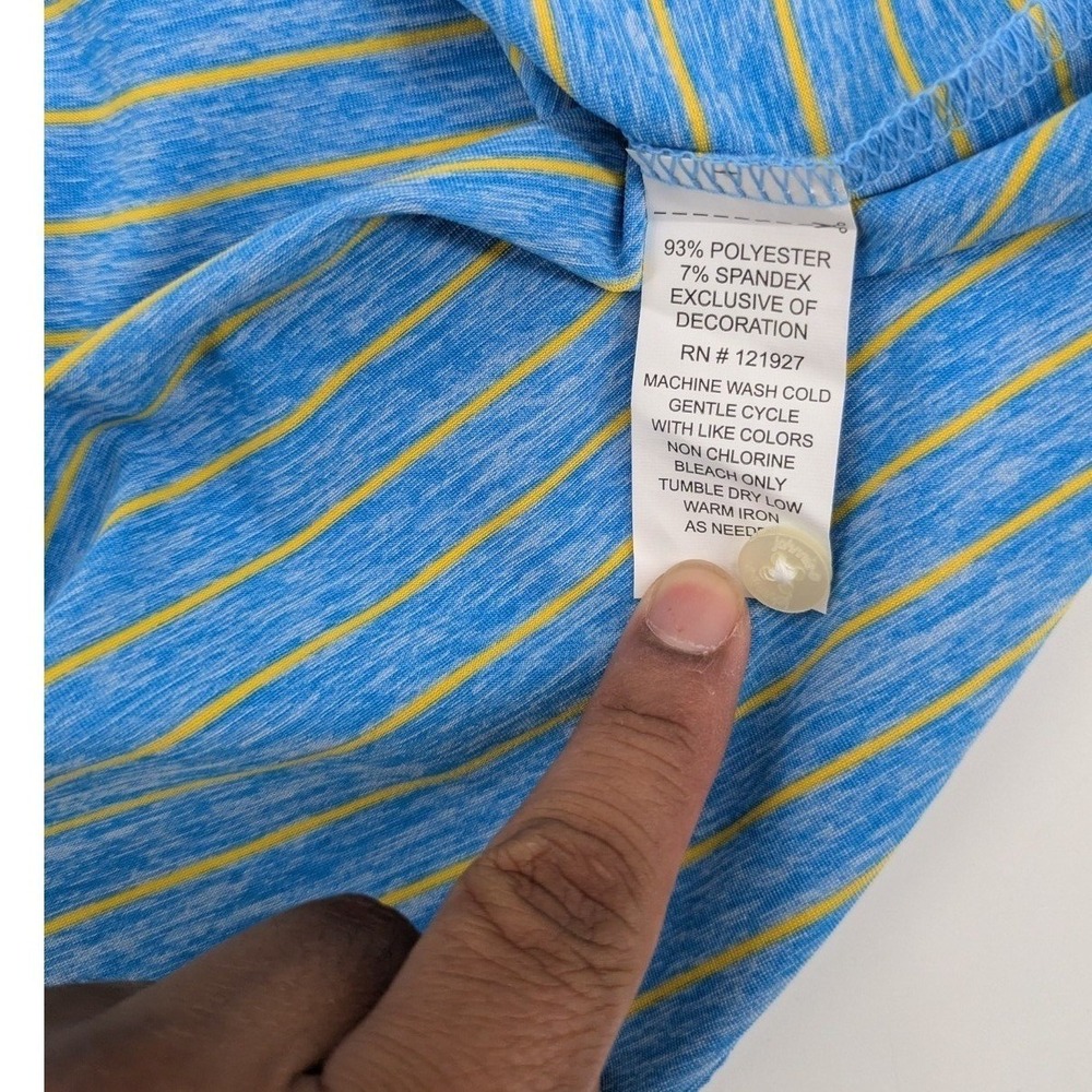 Johnnie O Men XXL Blue Yellow Striped Short Sleeve Performance Golf Polo Shirt - Picture 6 of 9